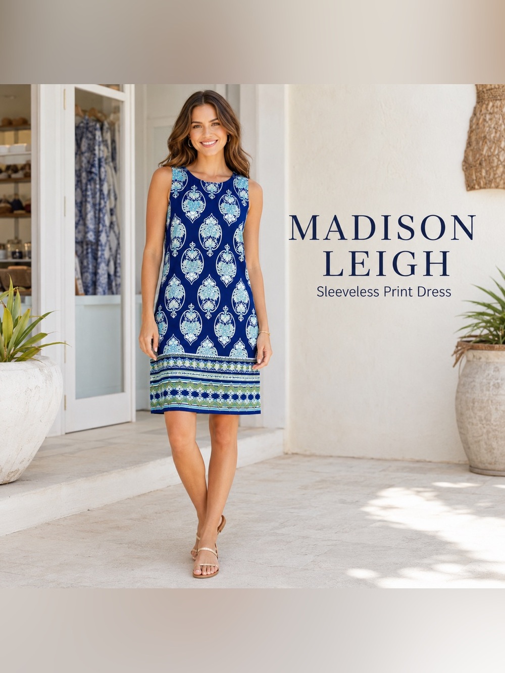 madison leigh Blue Floral-Print Midi Dress